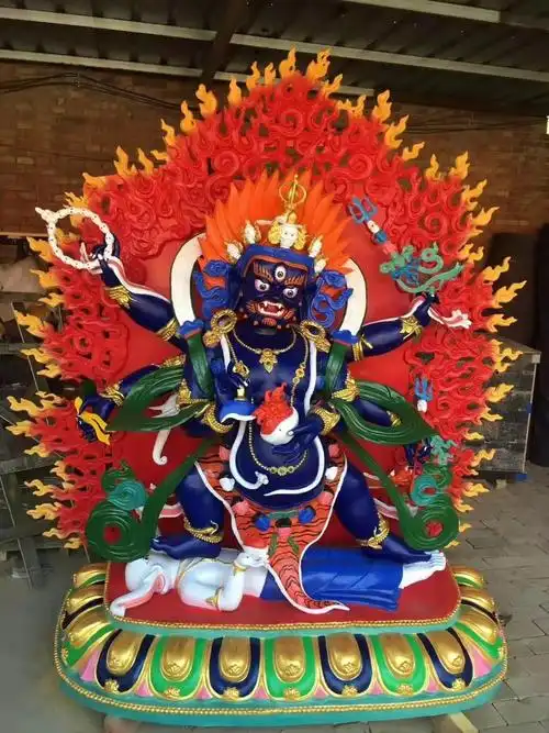 藏传佛教纯铜佛像六臂玛哈嘎拉护法像鎏金大黑天可装藏 工厂