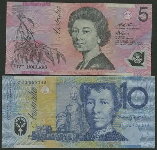 澳大利亚5元,10元塑胶钞各一枚