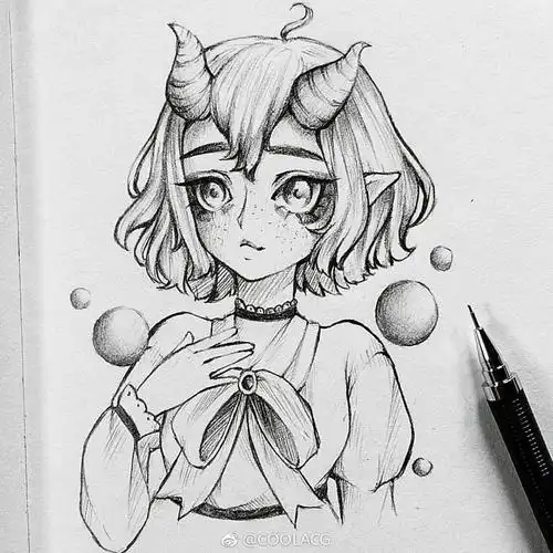 人物黑白动漫素材插画绘画线稿手绘女生男生长发短发转载