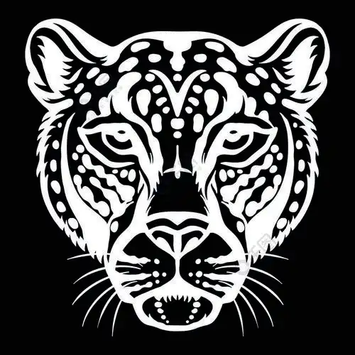 吉祥物豹头矢量图白色前视图的野猫孤立在黑色背景上