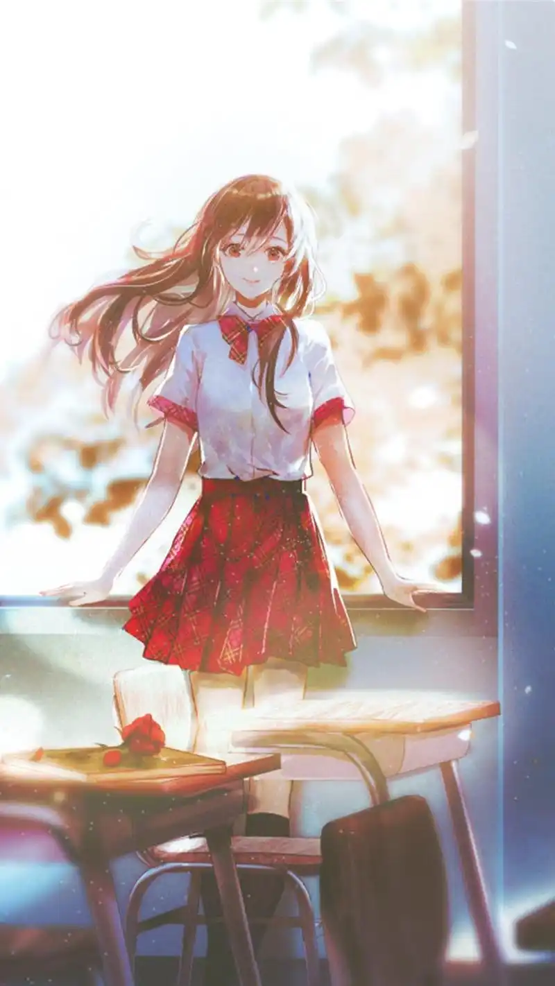 清新甜美动漫校服美女手机壁纸