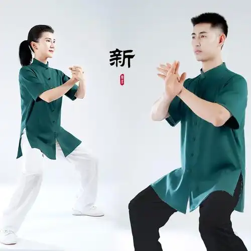 短袖太极服男女2021夏季新款棉麻中国风武术表演晨练功太极拳服装