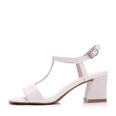 belle/百丽夏白色优雅牛皮t字型露趾女凉鞋31301bl7