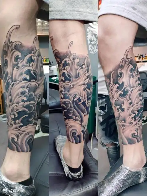 小腿浪花_纹身图案手稿图片_许林旭的纹身作品集
