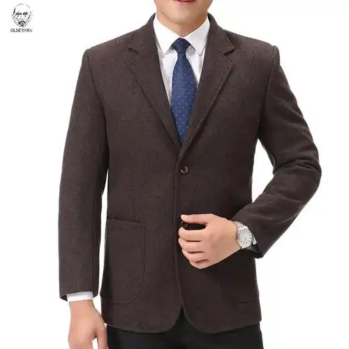 老人头2021单件西服外套中年男士休闲西装秋冬季商务男装中老年人羊毛