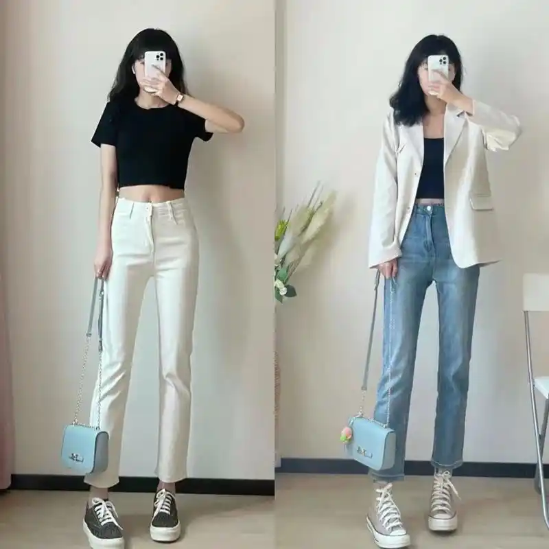 春天高腰裤搭配示范:毫不费力穿出显高的效果