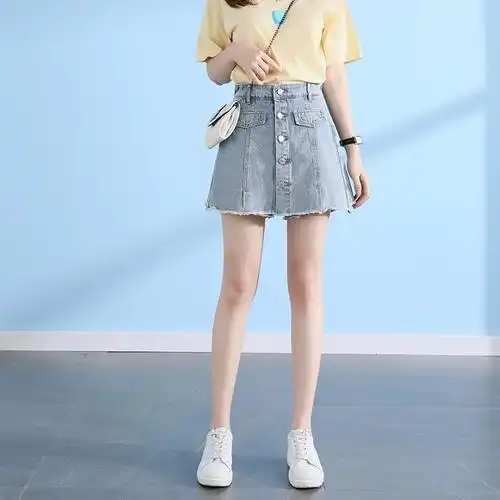 裙a字高腰大码女夏学院风浅色宽松短裤半身裙百搭裤2022牛仔裙裤