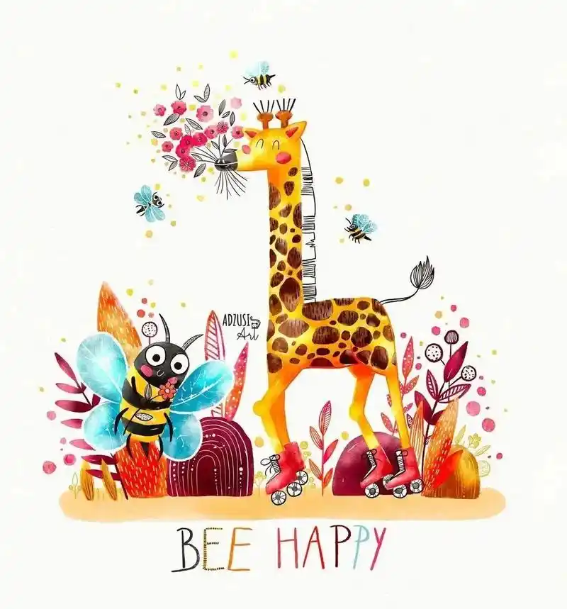 可爱的动物插画 - 抖音