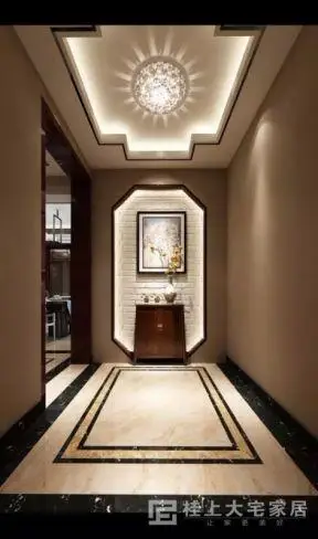 新中式风格玄关装修效果图 进门玄关背景墙效果图