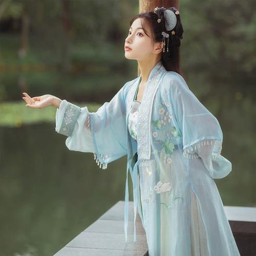 古装春秋款女裙四件套对襟刺绣齐腰襦裙长衫原创设计宋制汉服女款