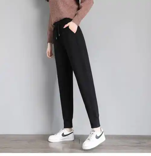 恒源祥运动裤女裤子加绒加厚外穿秋冬小个子哈伦裤卫裤宽松束脚女士