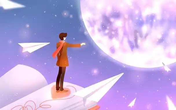 卡通手绘唯美意境梦想追梦人物风景原创插画海报