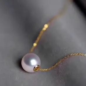 18k金天然淡水珍珠项链吊坠单颗女天然锁骨链路路通颈链送女友