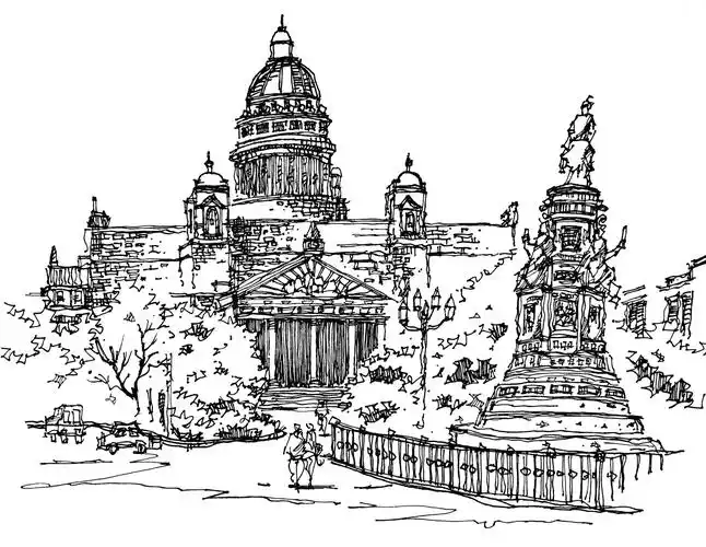 建筑手绘手绘钢笔画速写建筑黑白房子教堂古