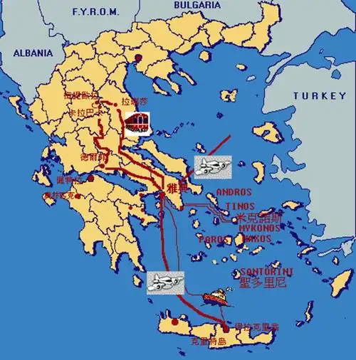 爱琴海是地中海的一部分它位于希腊半岛和小亚细亚半岛之间,南 北长