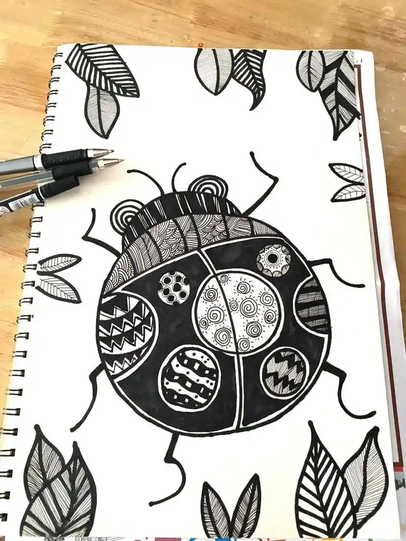 简笔画教程 黑白装饰画 黑白条纹画线条练习 内附完整过程图12345