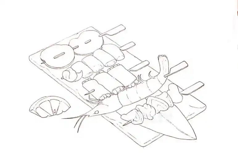 水彩美食41丨一盘烤串