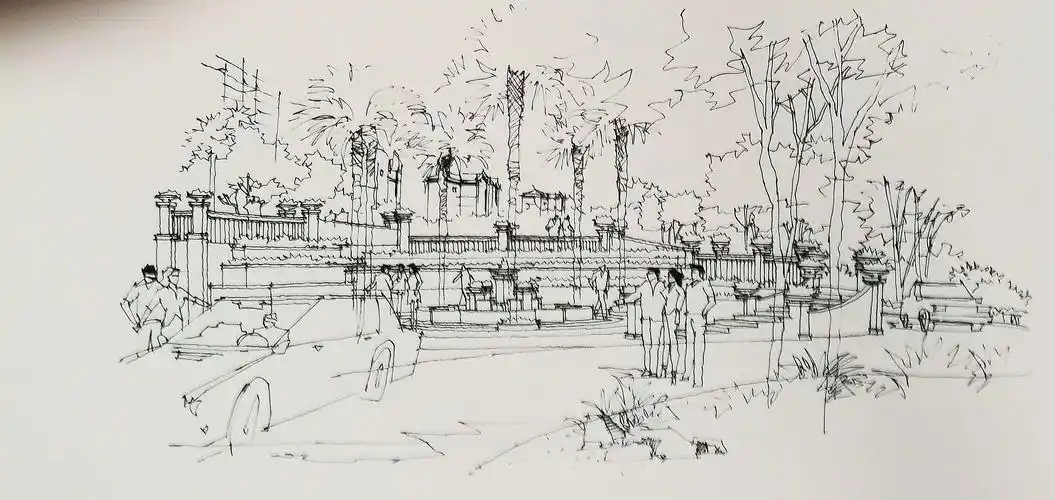 园林景观小品线稿及手绘效果图