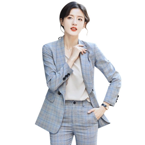小西装外套女韩版休闲女士时尚气质格子西服2019新款秋冬职业套装