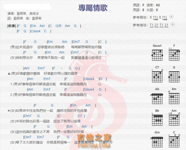 专属情歌吉他谱刘辰希吉他图片谱2张