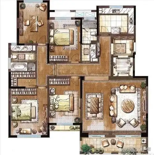 今天为大家带来一款建筑面积198平米三房两厅两卫的改善型大平层,户型