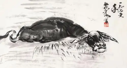 0424水牛立轴纸本