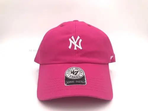 47brand 美国正品小标ny玫红硬顶弯檐鸭舌棒球帽
