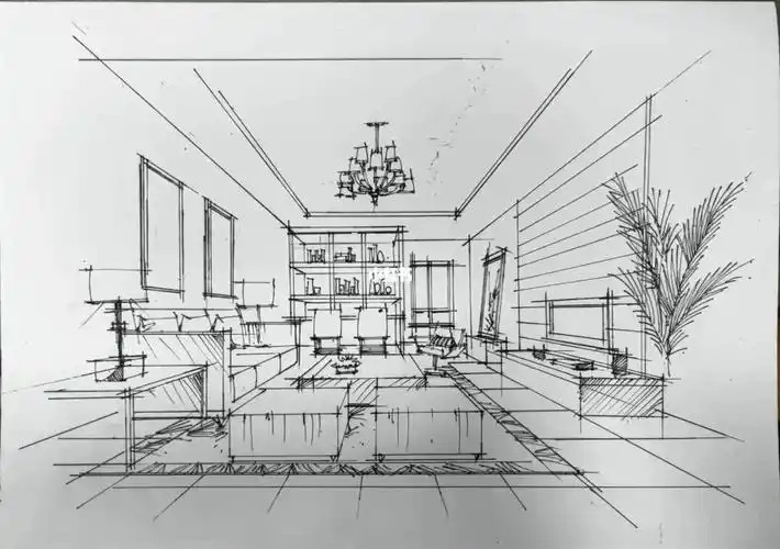 一点透视客厅马克笔上色线稿及上色#环艺考研  #河北环艺专接本