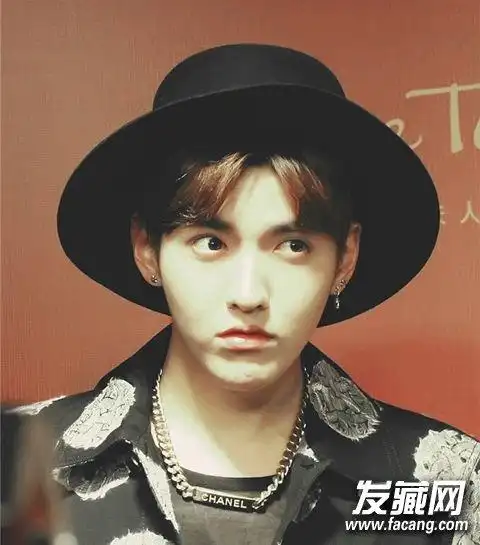 就可以学吴亦凡这样分着变发型,比如像这样: 一九分,适合于长刘海