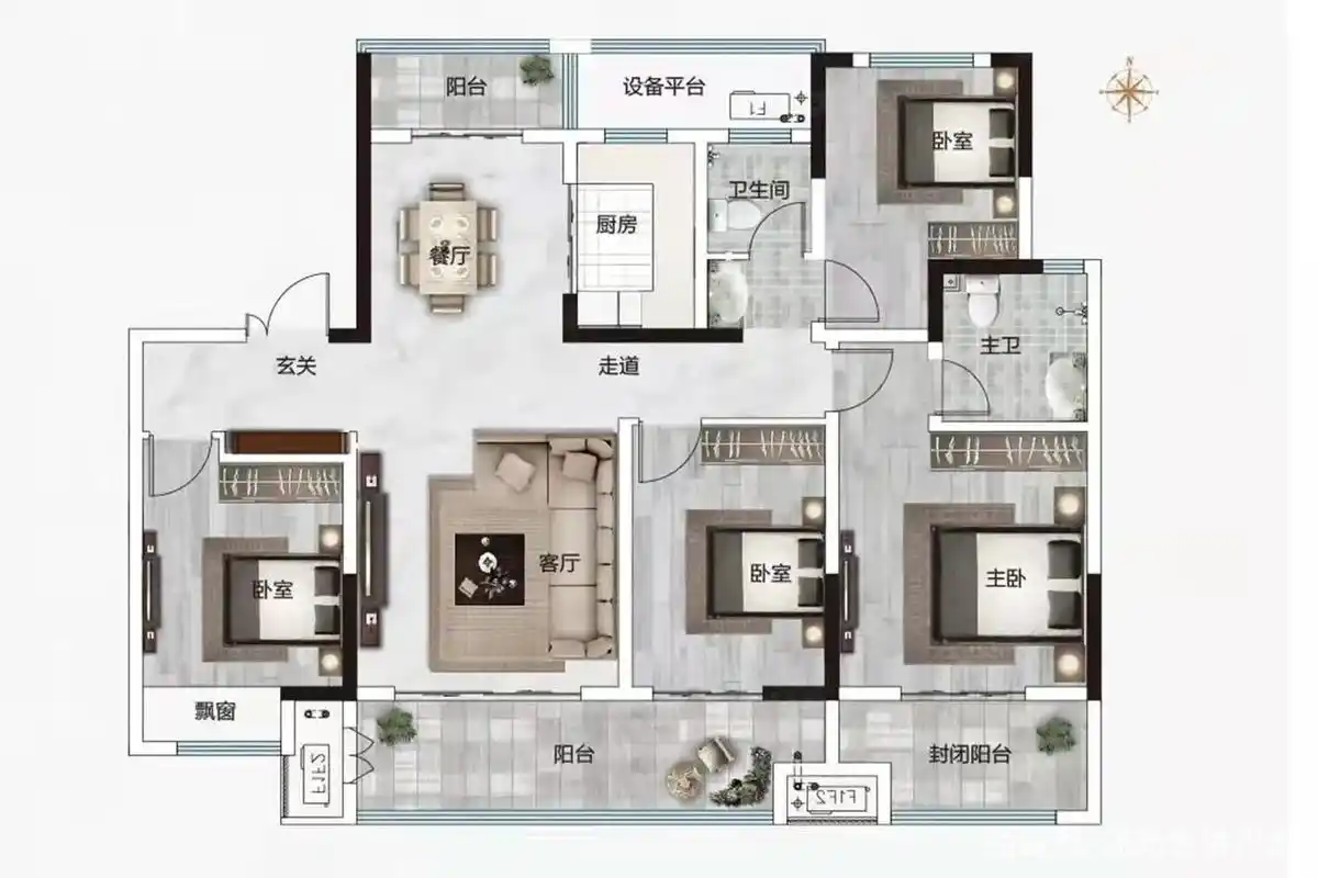 160平方米的精致四房,适合普通二胎家庭的完美户型