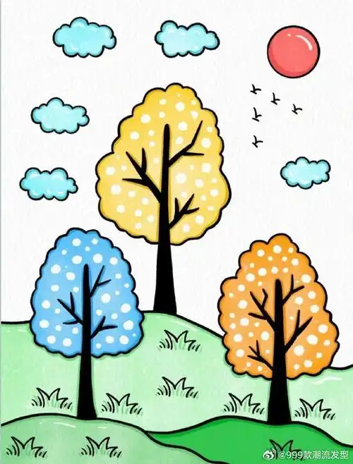 简单好看的秋天风景画~#简笔画