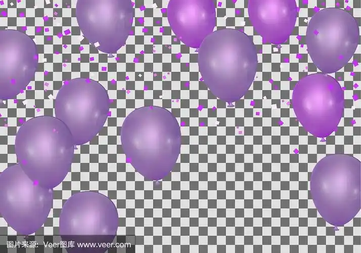 股票矢量插图党飞行紫色和各种颜色逼真的气球.散焦的宏观效应.