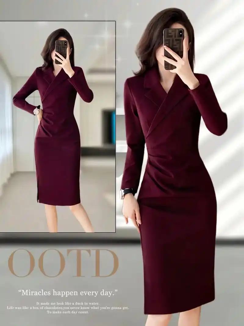 姐妹们～年底聚会越来越多,分享这款礼服裙,秋冬季女装新款气质修身