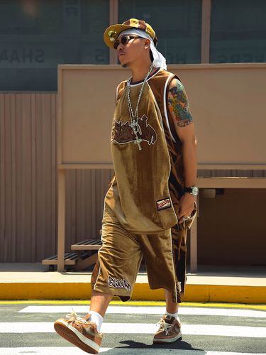 blacul拼色丝绒短裤男夏美式街头hiphop嘻哈宽松休闲裤