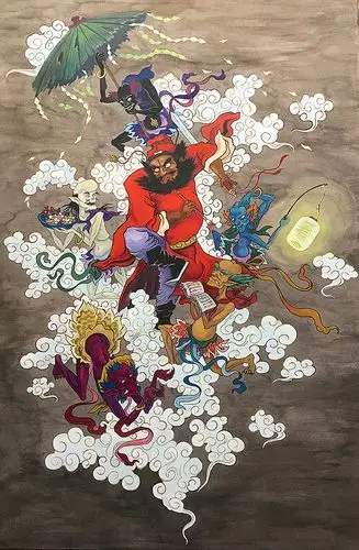 手绘五鬼闹钟馗