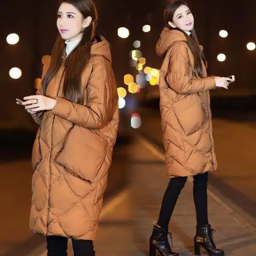 2017新款女装冬装宽松大码中长款棉衣外套女焦糖色连帽棉袄大衣潮