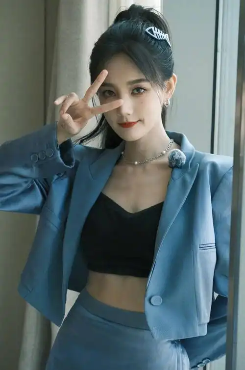 李一桐晒蓝色套装美照惊艳迷人 秀马甲线身材优越 - 美女图片 - 飞美