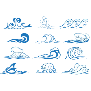 蓝色海浪浪花动感矢量高清中国风日系古典