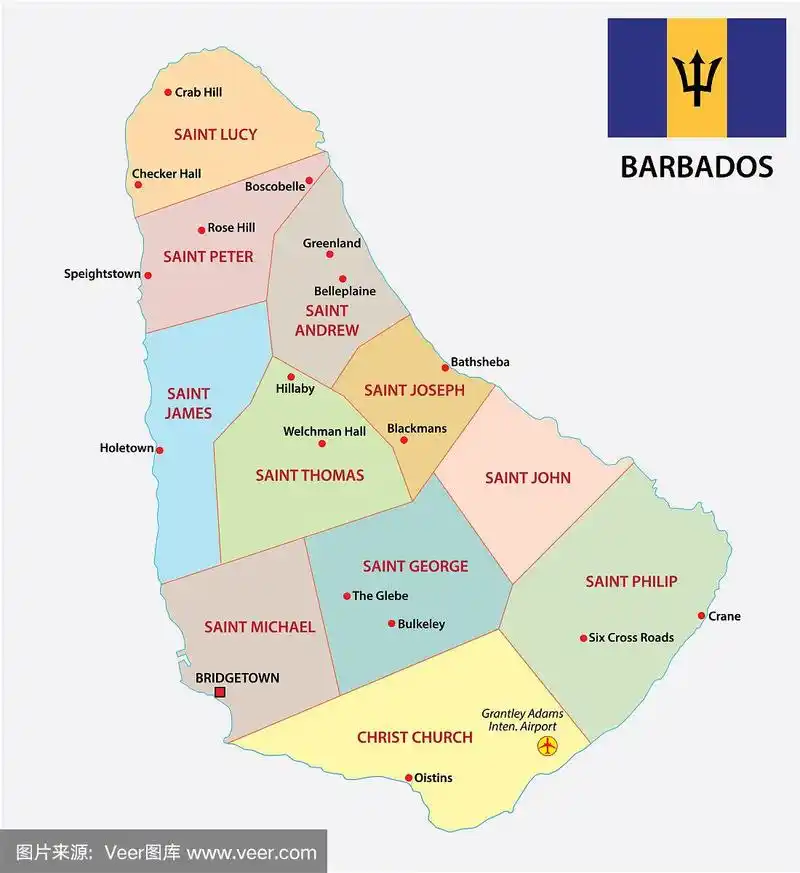 巴巴多斯行政和政治地图与fla