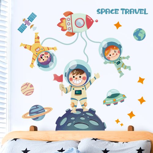 宇宙星空墙贴纸自粘卡通装饰画宇航员贴画儿童房墙面装饰幼儿园贴