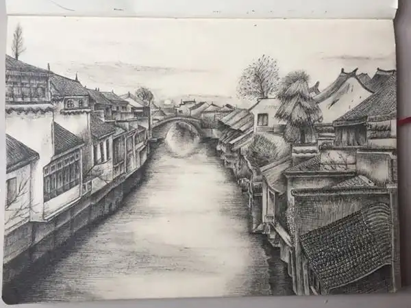 风景速写之江南水乡素描画