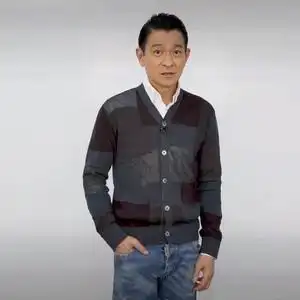 刘德华抖音同款拼接撞色针织开衫2021春季新款潮流帅气v领毛衣男