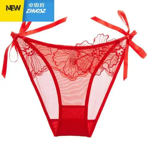 性感网纱透视诱惑透明女士刺绣内裤薄款舒适三角裤头红色 卓思哲 参数