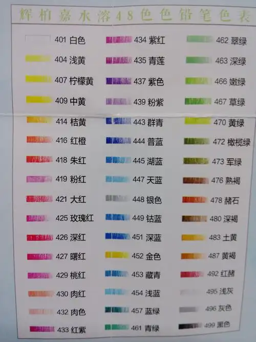 辉柏嘉48色水溶彩铅红盒数字所对应的色彩