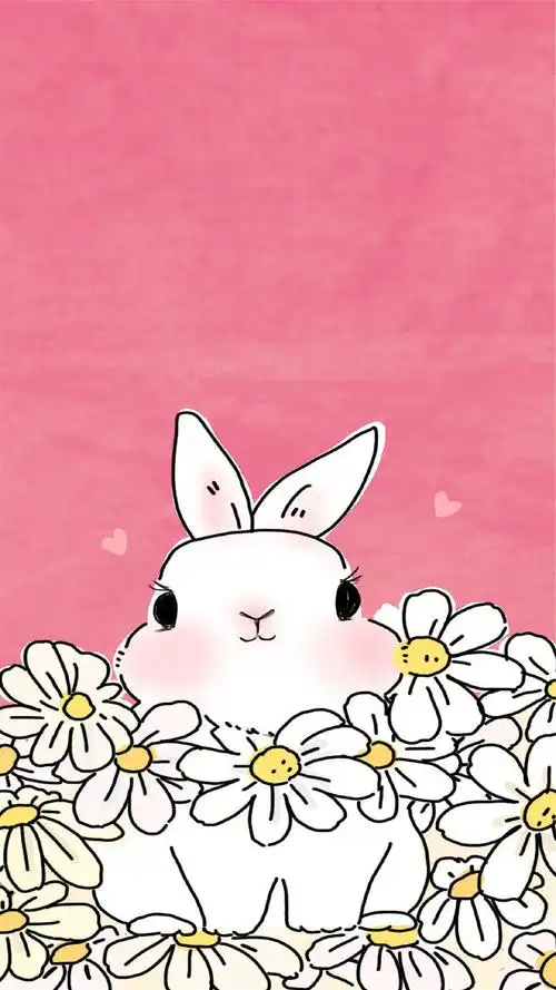 粉色可爱小兔子手绘高清手机壁纸_可爱_手机壁纸下载_美桌网