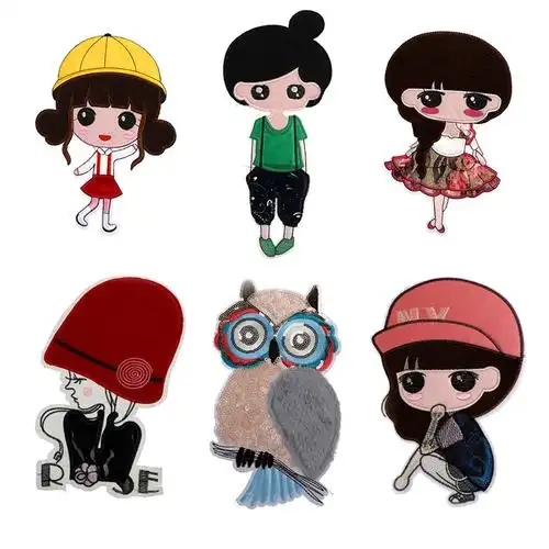 卡通小女孩图案刺绣布贴闪光变色珠片衣服补丁布贴