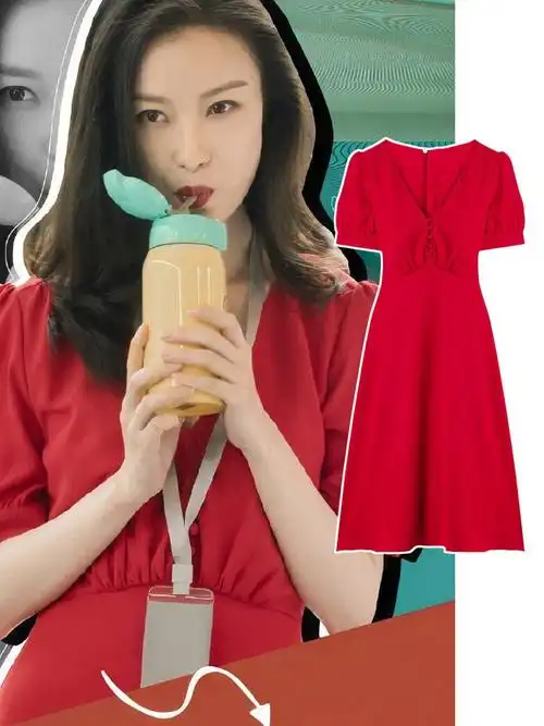 流金岁月倪妮朱锁锁同款红色复古港风连衣裙收腰显瘦法式气质裙子