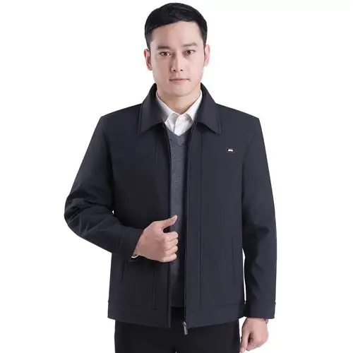 yuansu中老年男士休闲夹克秋冬季加棉厚款爸爸外套男上衣中年男装夹克