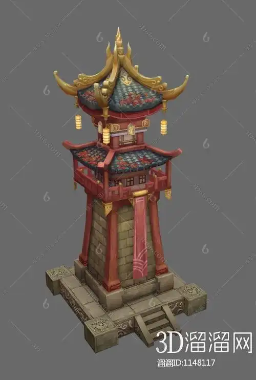 中式创意卡通建筑3d模型下载