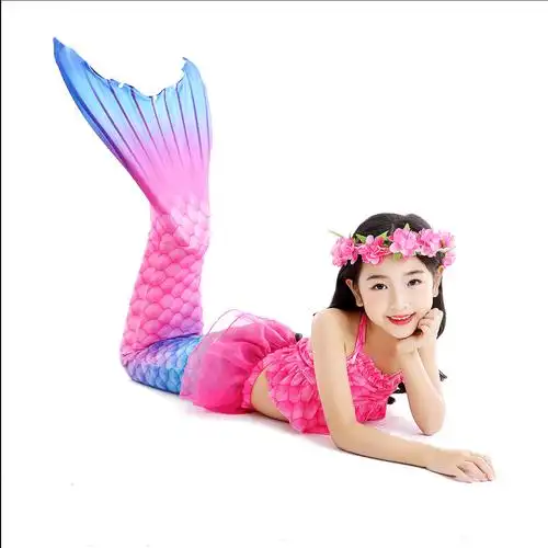 美人鱼尾巴裙子 美人鱼儿童泳衣女童公主裙子鱼尾巴三件套衣服女孩